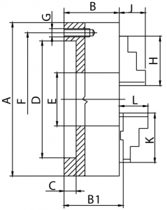 3-Backen-Spannfutter DIN 6350 Zeichnung